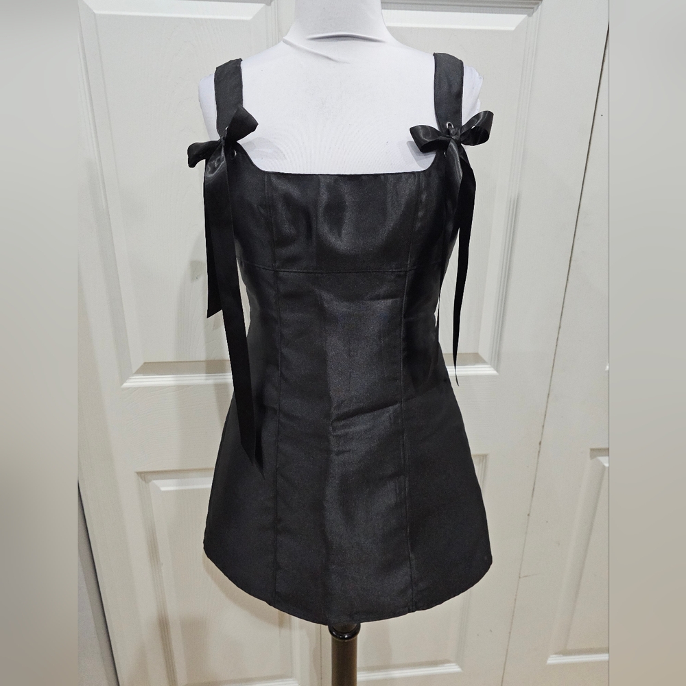 Dolls Kill Goth Current Mood Pixie Stardust Black Taffeta Ribbon Mini Dress S
